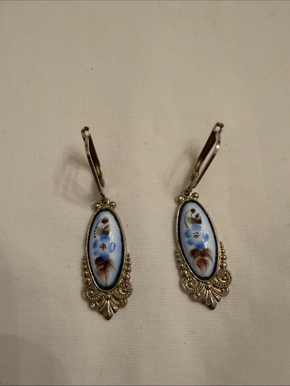 PaintedFloral Porcelain Pierced Vintage Earrings